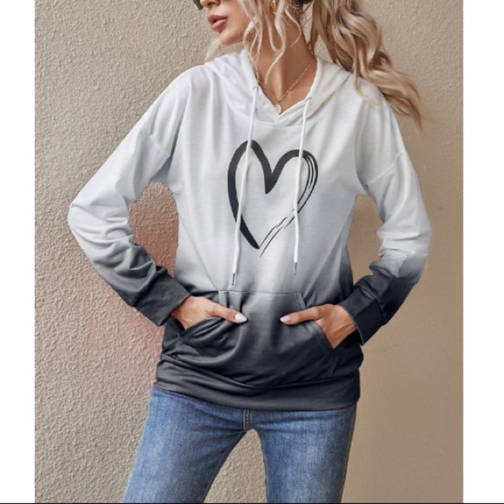Grey Heart Dip-Dye Kangaroo Pocket Hoodie, M